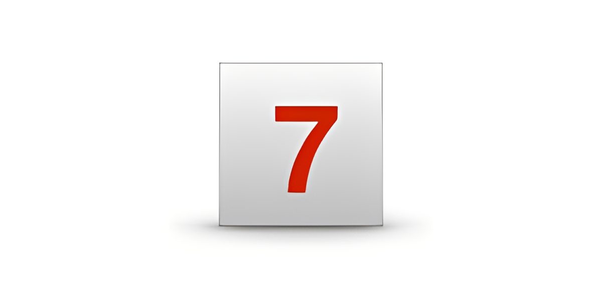 Red number seven on a white background.